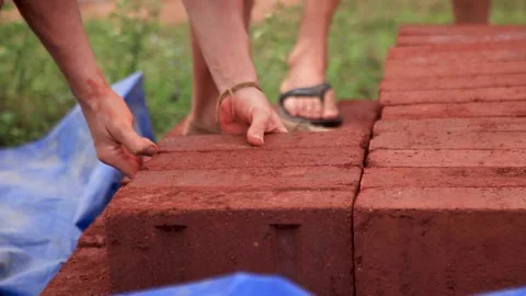 Compressed Earth blocks Construction Bricks Stock Footage 154204691
