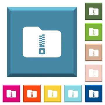 Compressed folder white icons on edged square buttons Illustrazione stock