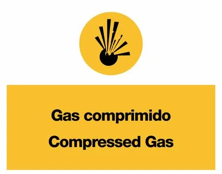 Compressed Gas Construction Yellow Warning Signage Set in English and Spanish Stock Illustration