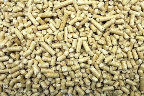 Compressed pine sawdust as the background image. Stock Photos