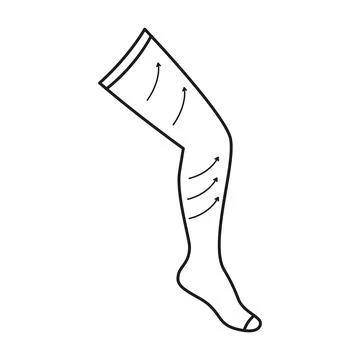 Compression stocking, socks on leg with arrows up, line icon. Treatment varic Stock Illustration