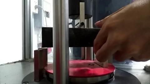 Compressive strength test of concrete using in the industrial construction Stock Footage 82199272