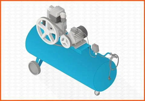 Compressor flat vector 3d illustration pneumatic compressor isometric pers... Stock Photos