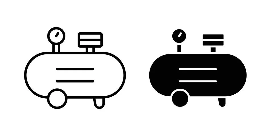 Compressor icon solid, line, and editable vector set. Stock Illustration