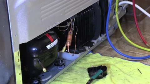 Compressor replacement ,fluxing dryer connection Stock Footage 161034290