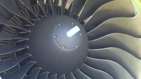 Compressor rotor of jet engine of Airbus A-380 aircraft rotates freel. Close-up. Stock Footage 196707685