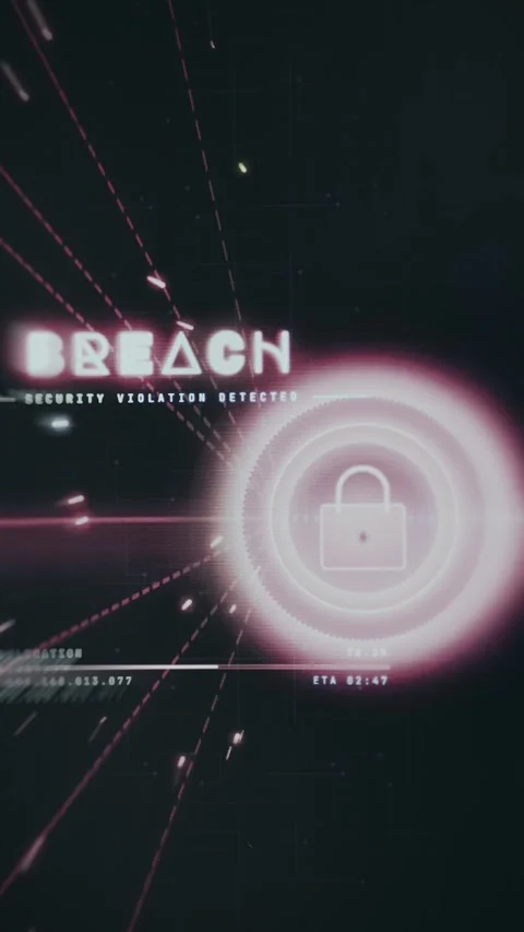 Compromised system represented by a glowing red padlock icon Stock Footage 335881433