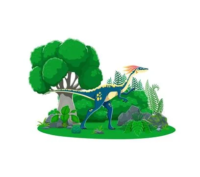 Compsognathus prehistoric dinosaur in a jungle Stock Illustration