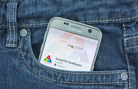 Comptia CertMaster mobile application on screen of Samsung Stock Photos