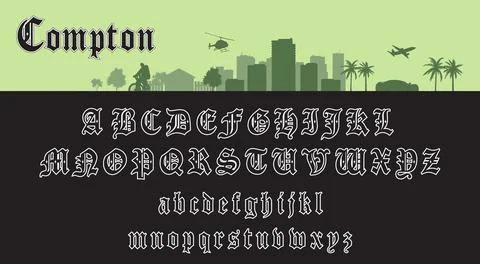 Compton Gothic Blackletter Alphabet on Green Skyline Banner Stock Illustration
