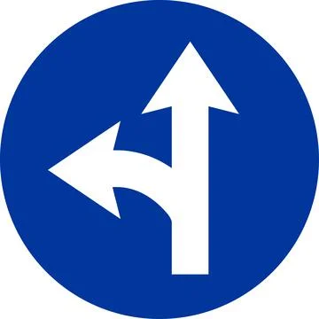 Compulsory ahead or left turn traffic sign. Stock Illustration