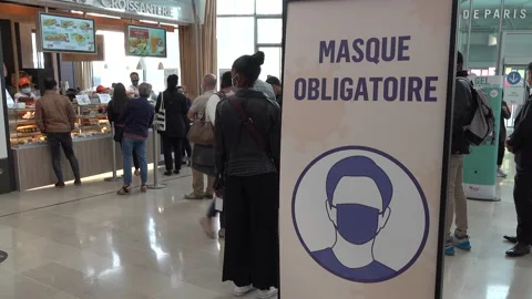 Compulsory face masks lunch room Paris, coronavirus France Stock Footage 139743451
