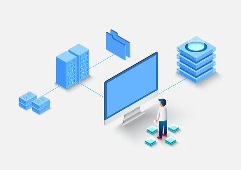 Computation of big data center, information processing, database. internet tr イラスト素材