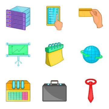 Computation icons set, cartoon style Stock Illustration