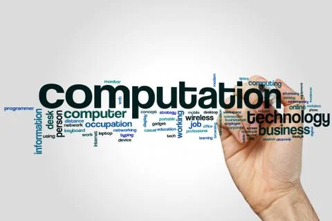 Computation word cloud concept on grey background Stock Photos