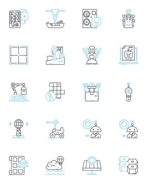 Computational design linear icons set. Algorithm, Optimization, Simulation Illustrazione stock