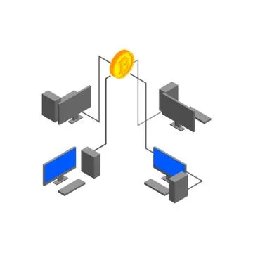 Computational technologies extraction bitcoin. Crypto currency Computer netwo Stock Illustration