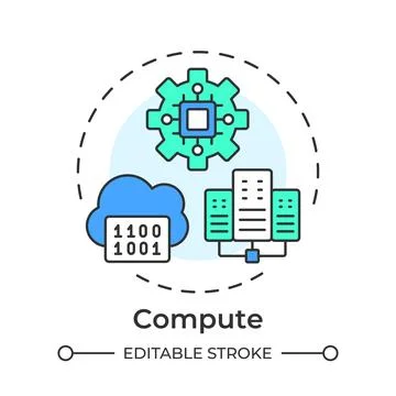 Compute flat linear concept icon Stock Illustration