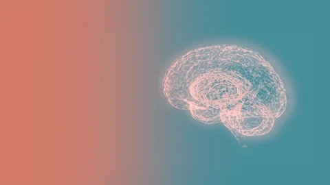 Computed medical tomography MRI scan of human brain over light green-pink Stock Footage 125969969