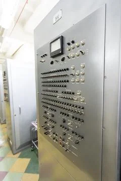 Computer of the 70s of the USSR. Inside a computer cabinet from the 70s Stock Photos