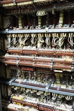 Computer of the 70s of the USSR. Inside a computer cabinet from the 70s Stock Photos