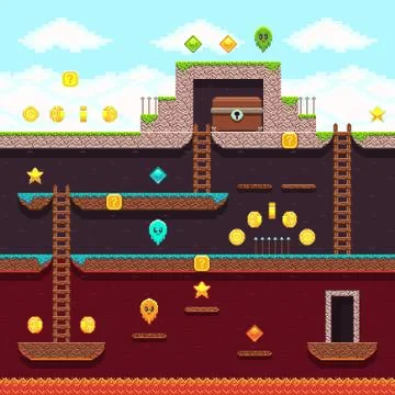 Computer 8 bit pixel video game. Platform and arcade vector design Stock Illustration