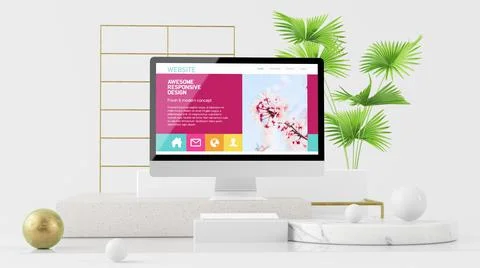 Computer on abstract platform mock up Stock Illustration
