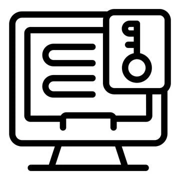 Computer accessing secure data with key symbol for encryption Stock Illustration