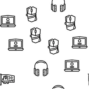 Computer Accessories And Parts Vector Seamless Pattern Illustrazione stock