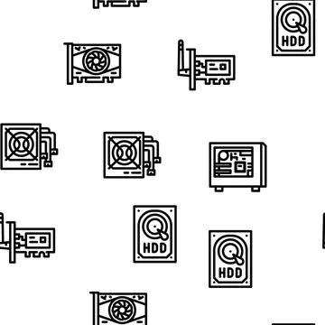 Computer Accessories And Parts Vector Seamless Pattern 스톡 일러스트