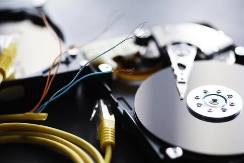 Computer accessories. The disassembled hard drive. Repair of components PC... Foto stock