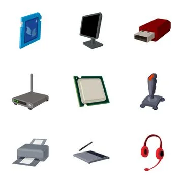 Computer accessories. Headphones, computer parts, accessories.Personal computer Ilustración de archivo