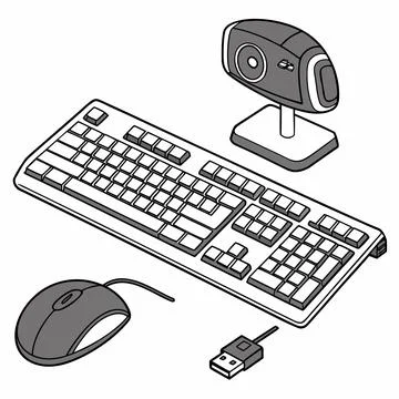 Computer Accessories Set with Keyboard Mouse and Webcam Stock Illustration