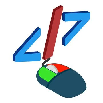 Computer accessory icon isometric vector. Computer mouse greater sign less sign Stock Illustration