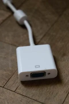 Computer adapter allowing laptops with thunderbolt connector to pc display Stock Photos