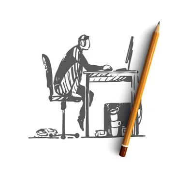 Computer, addiction, gaming, programmer concept. Hand drawn isolated vector. Stock Illustration