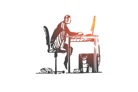 Computer, addiction, gaming, programmer concept. Hand drawn isolated vector. Stock-Illustration