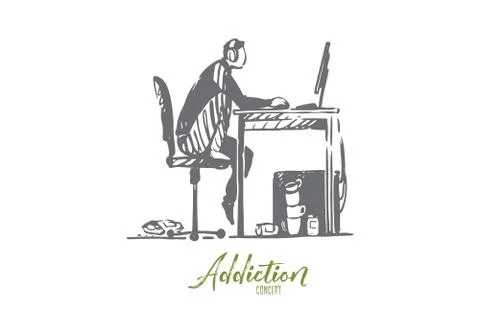 Computer, addiction, gaming, programmer concept. Hand drawn isolated vector. Stock-Illustration