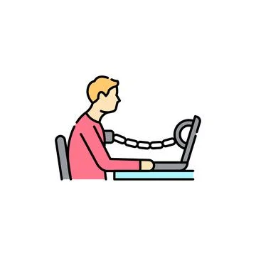 Computer addiction olor line icon. Computer-induced medical problem. Pictogra Stock Illustration