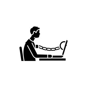 Computer addiction olor line icon. Computer-induced medical problem. Pictogra Stock Illustration