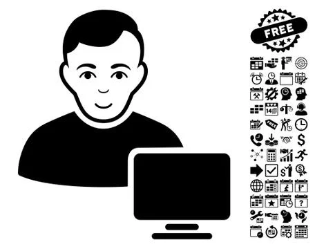 Computer Administrator Flat Vector Icon With Bonus Illustrazione stock