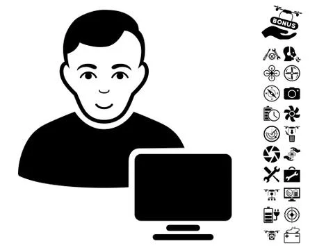 Computer Administrator Icon With Copter Tools Bonus Stock-Illustration
