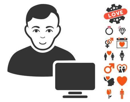 Computer Administrator Icon with Dating Bonus 스톡 일러스트
