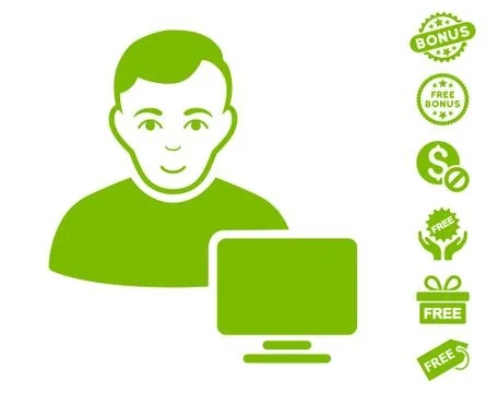 Computer Administrator Icon With Free Bonus Illustrazione stock