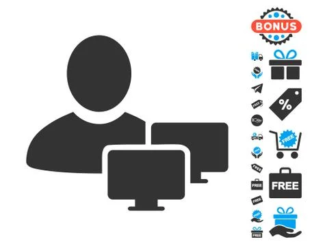 Computer Administrator Icon with Free Bonus 스톡 일러스트