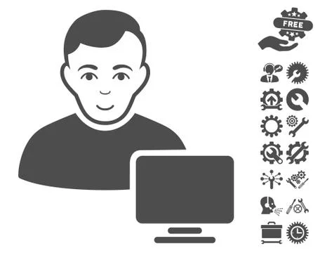 Computer Administrator Vector Icon With Tools Bonus Stock Illustration