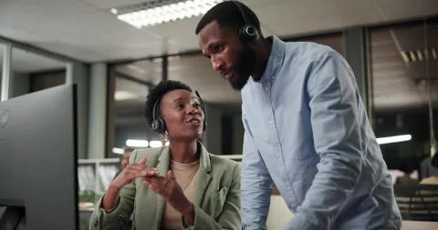 Computer, advice or people in call center for help in telemarketing or customer Stock Footage 280786347