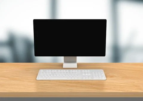 Computer against blurry window Illustrazione stock