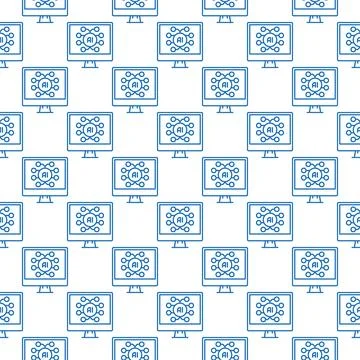 Computer with AI Artificial Intelligence vector outline seamless pattern イラスト素材