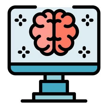 Computer ai brain icon color outline vector Illustrazione stock